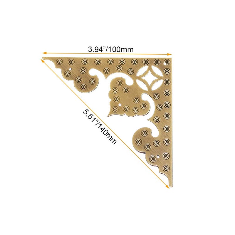 Tiazza 4Pcs Large Antique Brass Hollow Pattern Corner Protectors, 4" Vintage Hardware Desk Edge Wooden Jewelry Gift Box Corner Guard - Image 2
